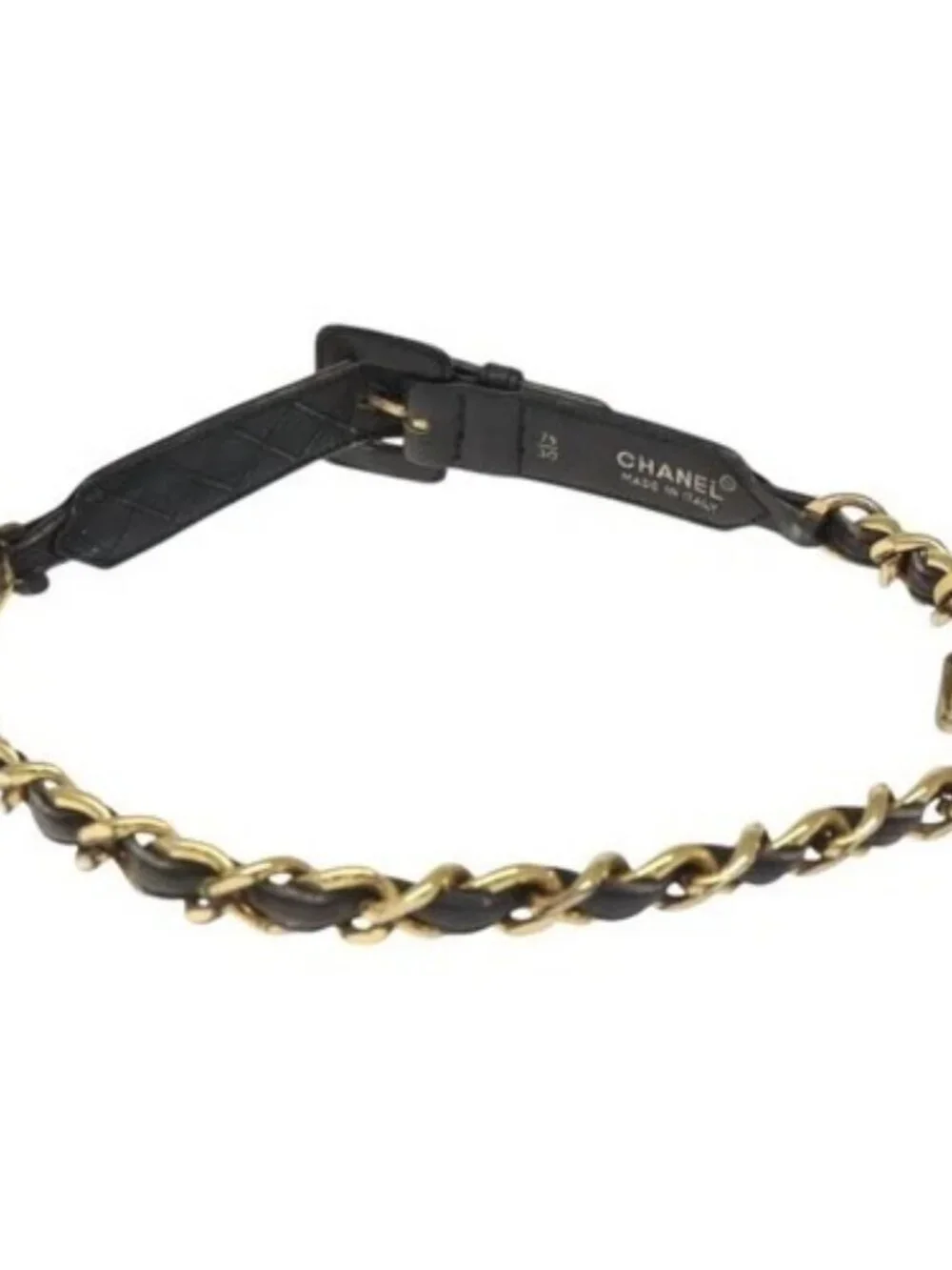 CHANEL Chain Belt metal Lamb Skin Black Gold CC Auth MY480